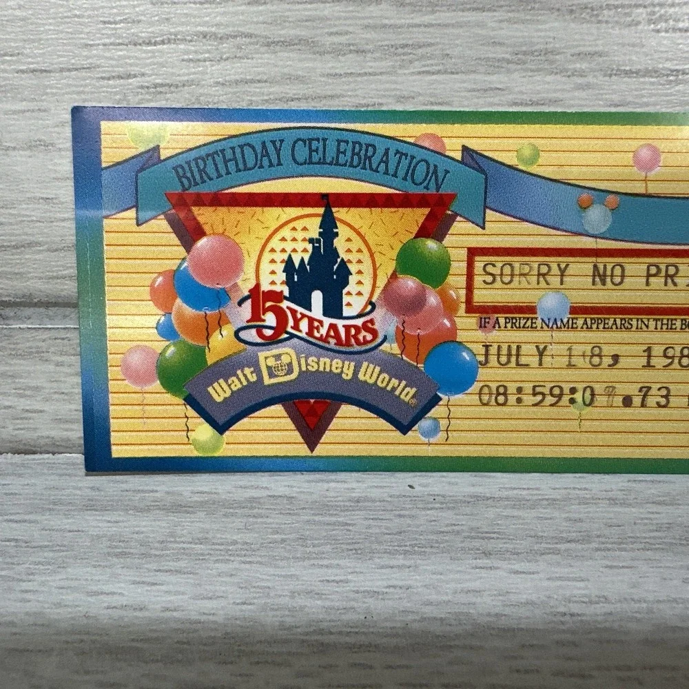 Walt Disney‎ World 15 Years Birthday Prize Ticket 1987 Vintage - 7